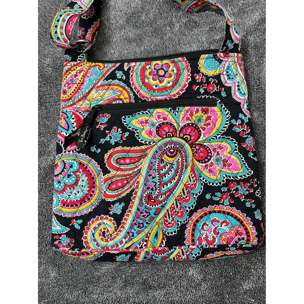 Vera Bradley Sun Valley Paisley Quilted Cotton Crossbody Bag Black Pink Blue - Picture 2 of 6